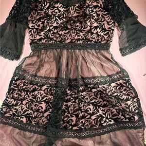 Dolce & Gabbana Black Lace Dress with Pink Underlay